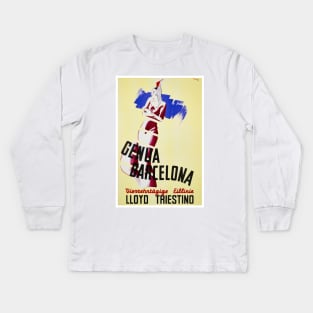 Vintage Travel Poster Spain Genua Barcelona LLoyd Triestino Kids Long Sleeve T-Shirt